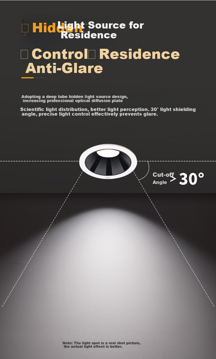 NVC LED Downlight for Home Living Room, Recessed Ceiling Light, Anti-Glare Black Cup, 7W, Smart Stepless Dimming [Yuhua] Ra95 5