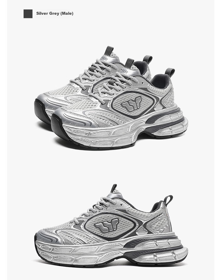 ZHR Celebrity-Style Chunky Dad Sneakers for Women, Lightweight Height-Increasing Women's Shoes, Sports Casual Shoes for Couples AS16 Silver Size 43 35