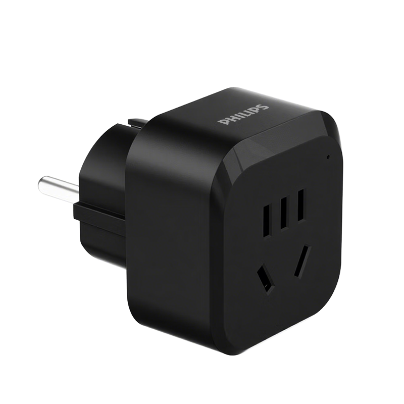 PHILIPS Travel Socket/EU Adapter/Socket Converter for Studying Abroad in Europe, Germany, France, Finland, Iceland, Black