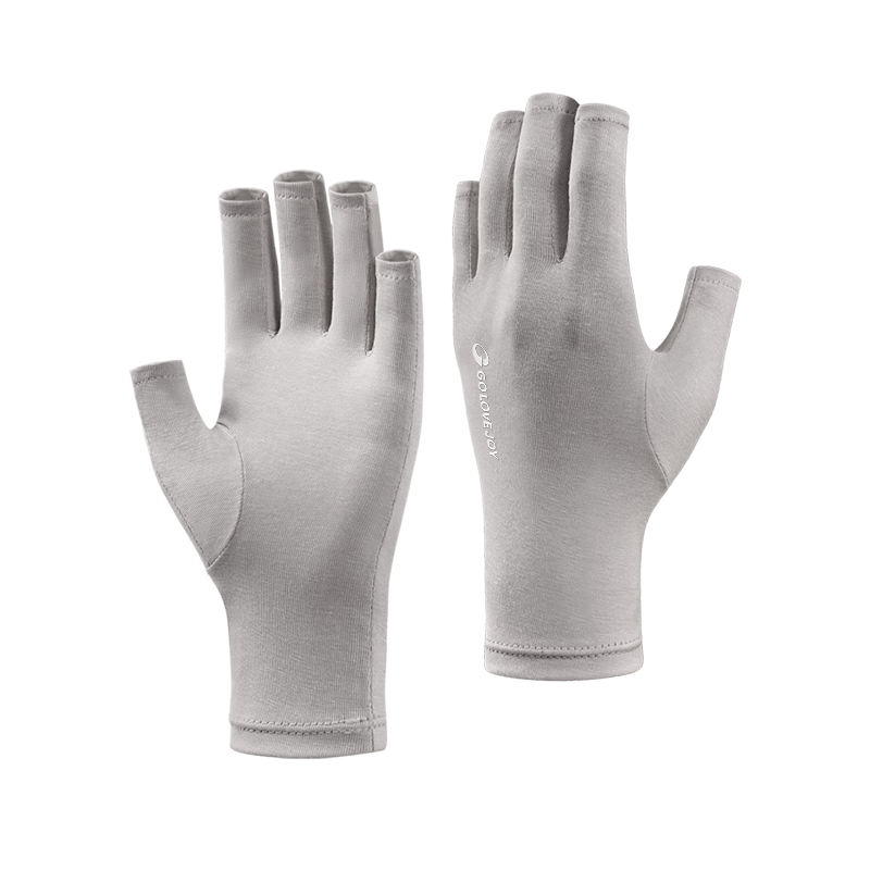 GOLOVEJOY Nail Gloves for Women UV Protection Anti-Blackening Sunscreen Radiation Cooling Antibacterial Half-Finger Gloves Pink