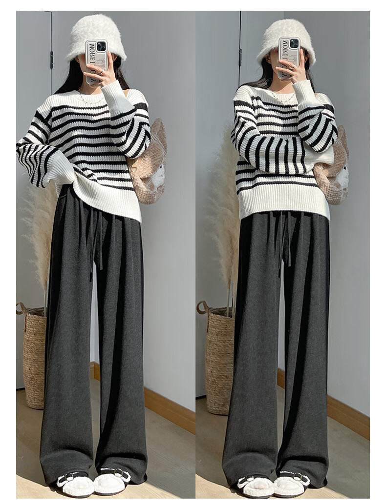 FitonTon Women's Lamb Fleece Lined Glutinous Rice Pants Winter 2025 New Thickened High Waist Draped Straight Wide Leg Slimming Trousers 3