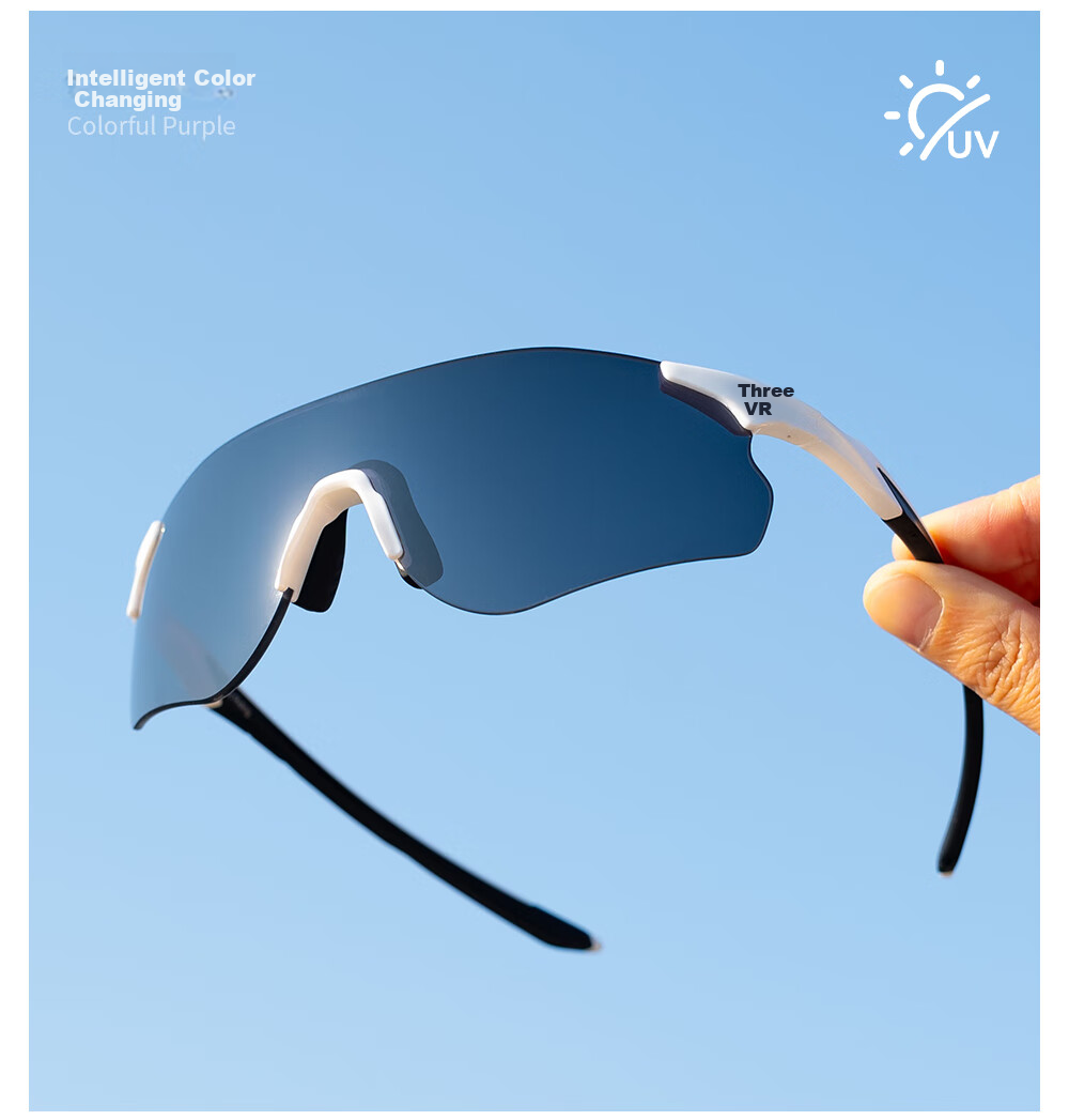 EVR Cycling Glasses with Transparent Smart Photochromic Lenses + Black And White Temple Arms 21