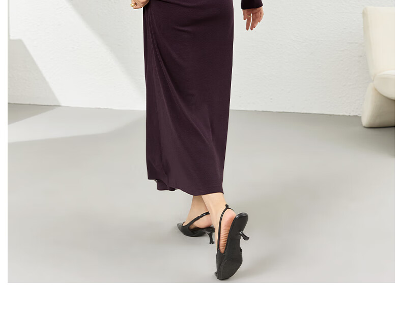 Fansiman Commuter Polo Collar Dress for Women Autumn New Slim Fit Shoulder Long Dress Mulberry Purple M 17