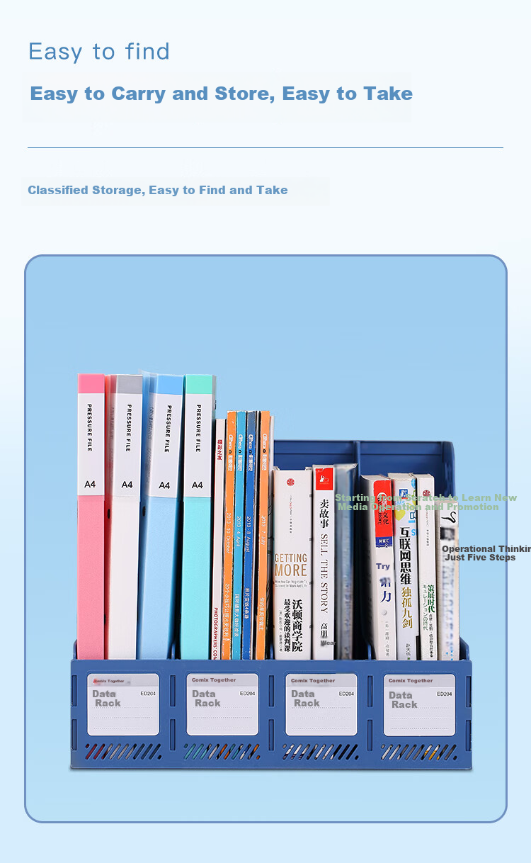COMIX File Organizer, Four-Tier Storage Rack with Holes, Desktop Four-Column File Holder with Labels, Stable Document Tray/file Basket/document Box, Office Supplies, Black ED204/EB720 3