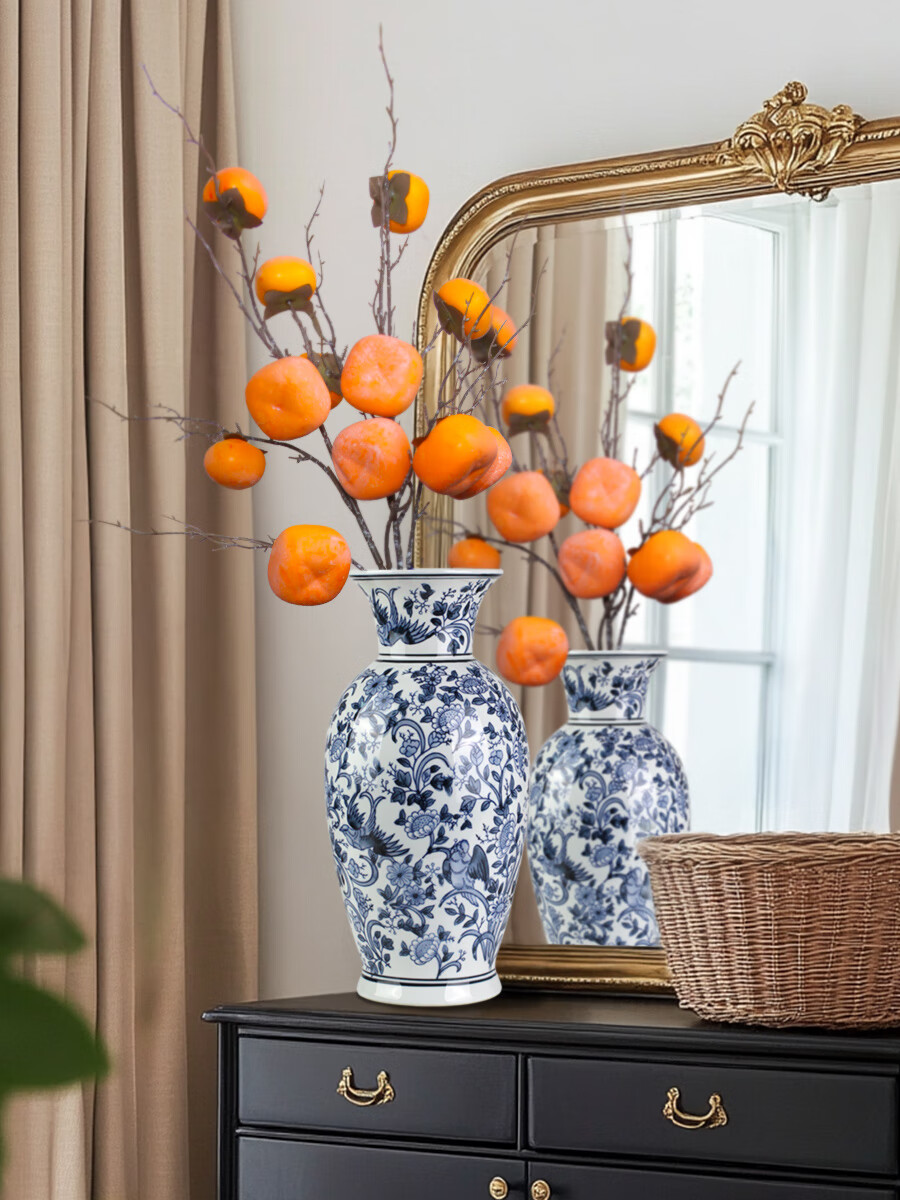 Qiju Yaji Imitation Persimmon Decorative Ornaments Set of 2 Flat Persimmons 12 Fruits Chinese Style Festive High-End Home Decor 20393 3