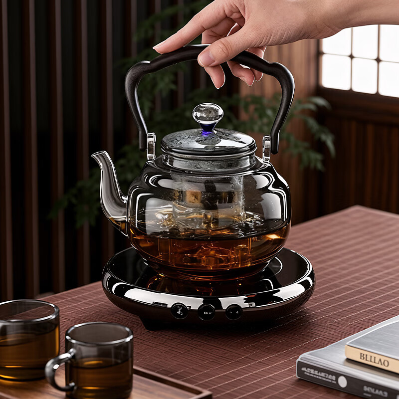 CLITON Glass Teapot Set with Electric Ceramic Stove, High-Temperature Resistant Glass Tea Maker with Filter, 1 Pot 4 Cups