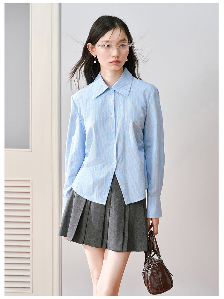 Miss Bird Blue Long Sleeve Office Shirt Women's Slim Fit Breathable Work Blouse 15