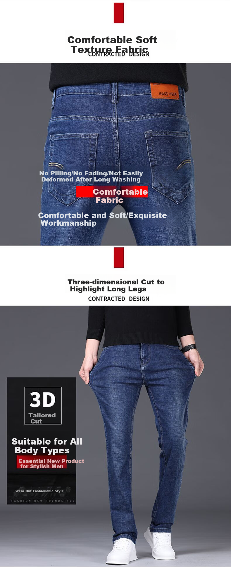 JEEP SPIRIT 2025 Autumn Business Casual Slim-Fit Stretch Versatile Straight-Leg Jeans for Men 866, Blue, Size 28 2