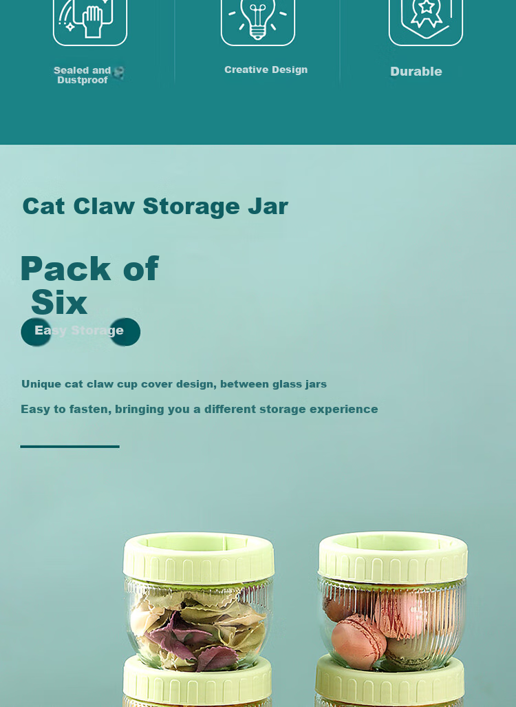 Baijie Airtight Glass Storage Jars with Cat Paw Design, Moisture-Proof Honey Jam Bottles, Tea Leaf Containers, 250ml, Pack of 6 3