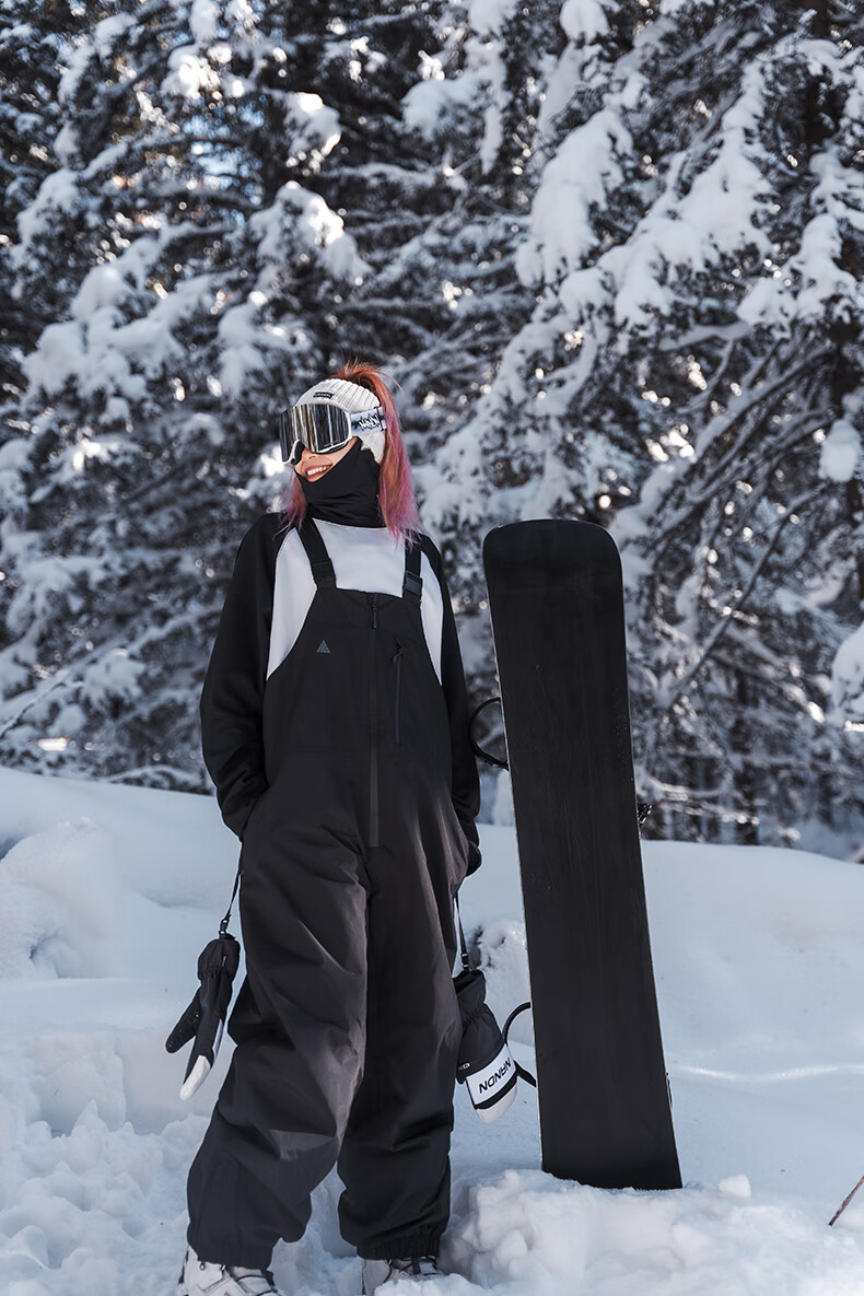 Nan En Single Board Ski Suit Bib Pants 3L Waterproof Thickened Warm Unisex Black M 16
