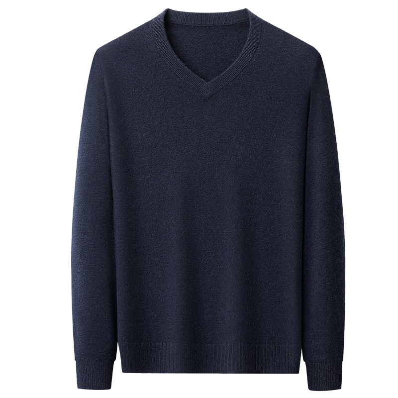 Hengyuanxiang Men's Thick 100% Pure Cashmere V-Neck Sweater Winter New Warm Versatile Red Knitwear