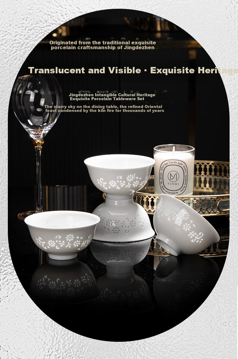 Jingde Story Jingdezhen Exquisite White Porcelain Tableware Underglaze Color Ceramic Bowl and Plate Set Premium Home Dining Set Housewarming Gift 6