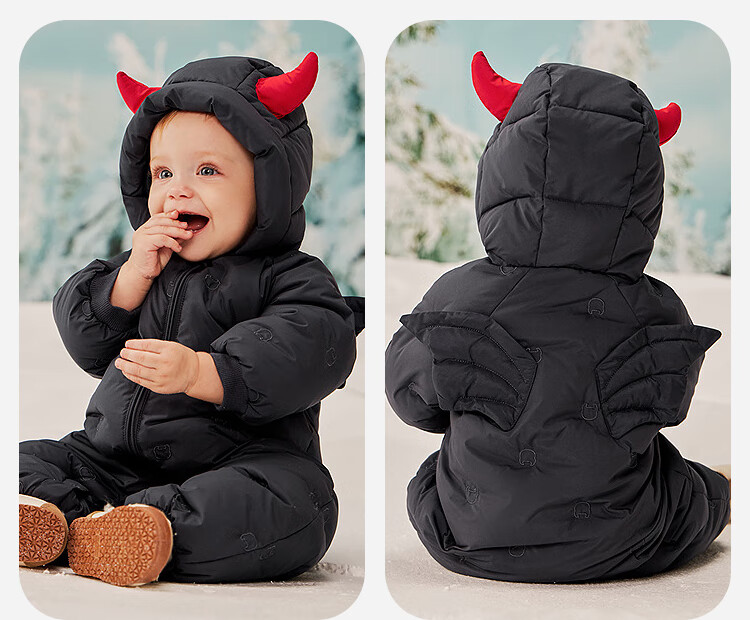 Minibala Unisex Kids Down Jumpsuit with Genuine Fleece Baby Elf Hat Romper 2025 Winter 3