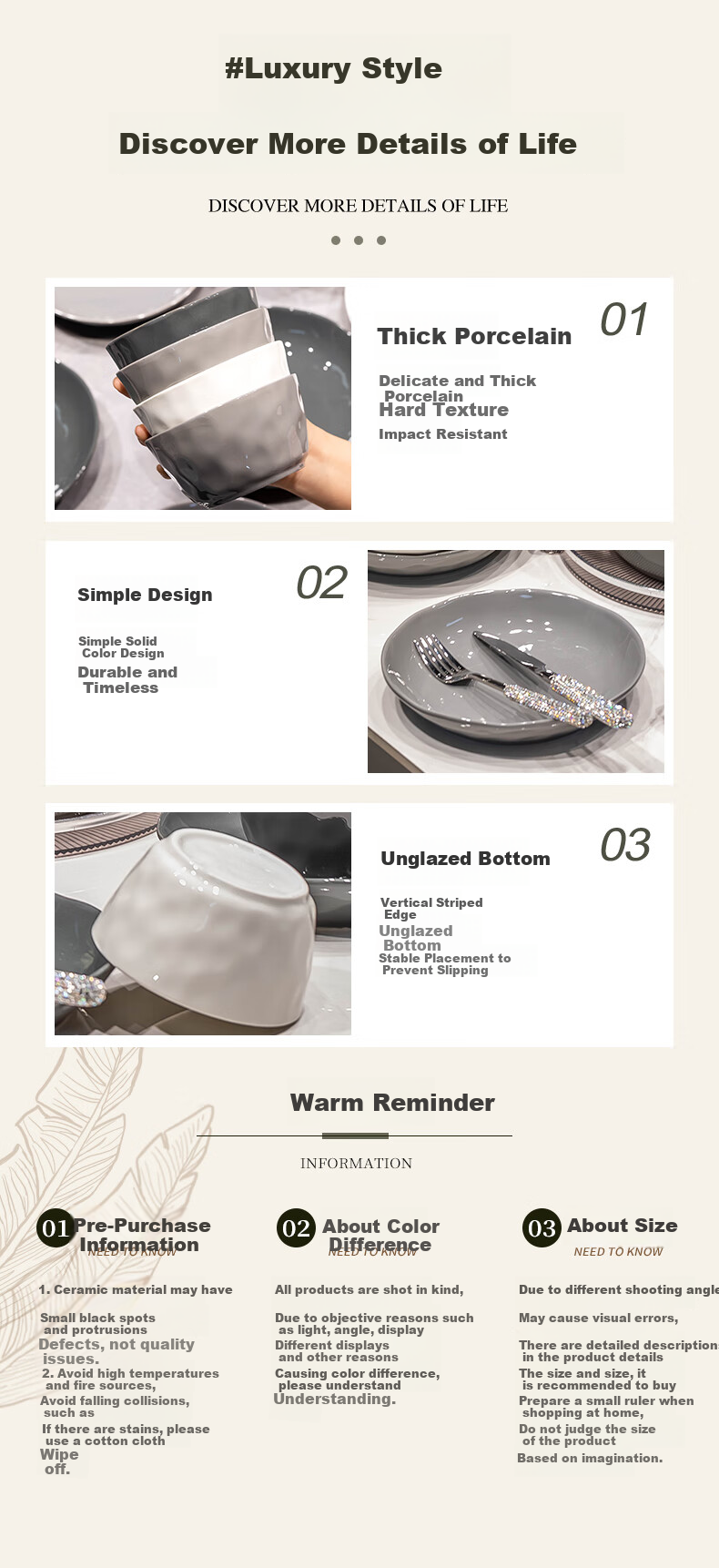 KANGMO New Nordic Style Luxury High-End Ceramic Dinnerware Set with Bowls And Plates, Carlos 54-Piece Set 9