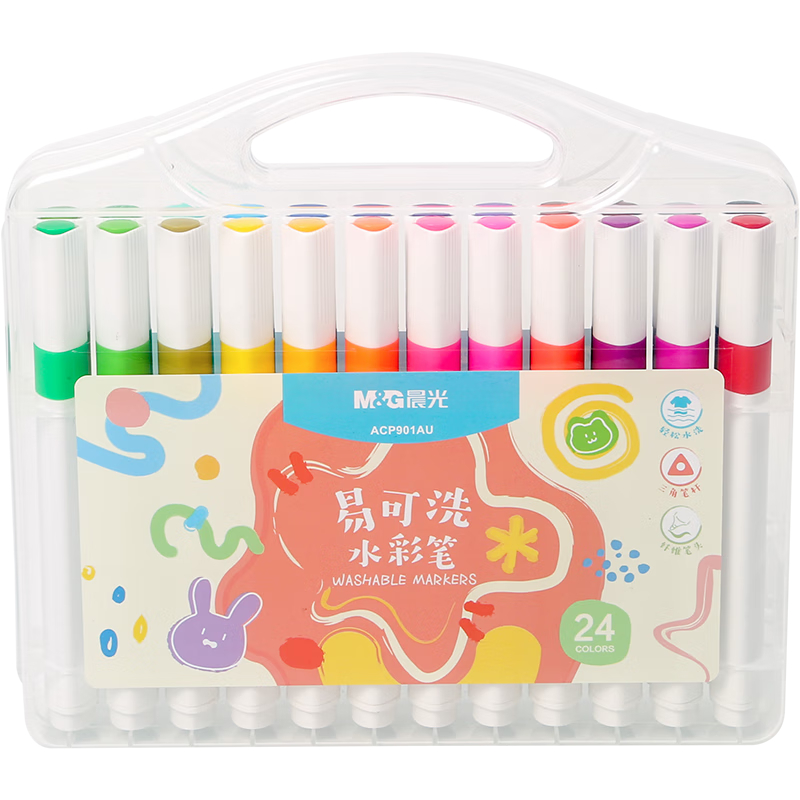 M&G Stationery, 24 Colors Washable Watercolor Pens, Children's Triangular Handle Face Paint Drawing Pens, Student Art Painting Safety Birthday Gift, ACP901AU