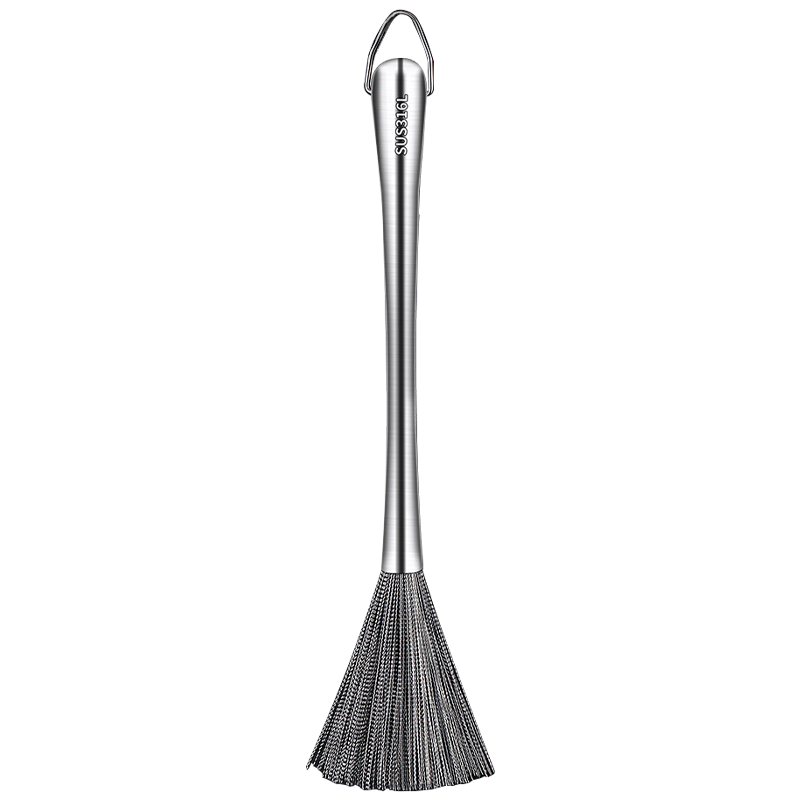 KUMBAZZ Stainless Steel Pot Brush Long Handle Kitchen Scrubber Extended Food-Grade Steel Wire Dish Brush Approximately 32cm