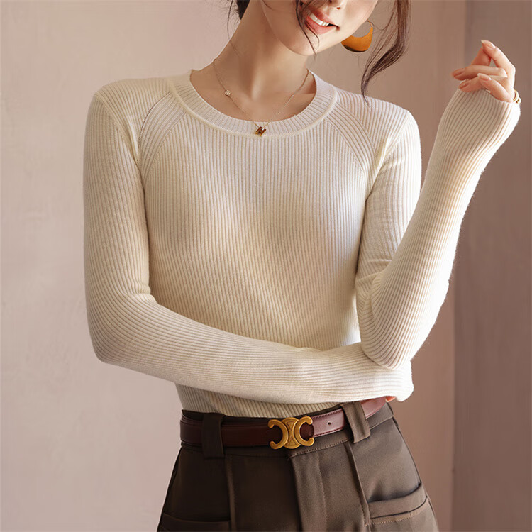 MiiOW Women's Knitted Slim Fit Crew Neck Base Layer Sweater Autumn Winter 2025 New Wool Blend Warm Pullover Top 10
