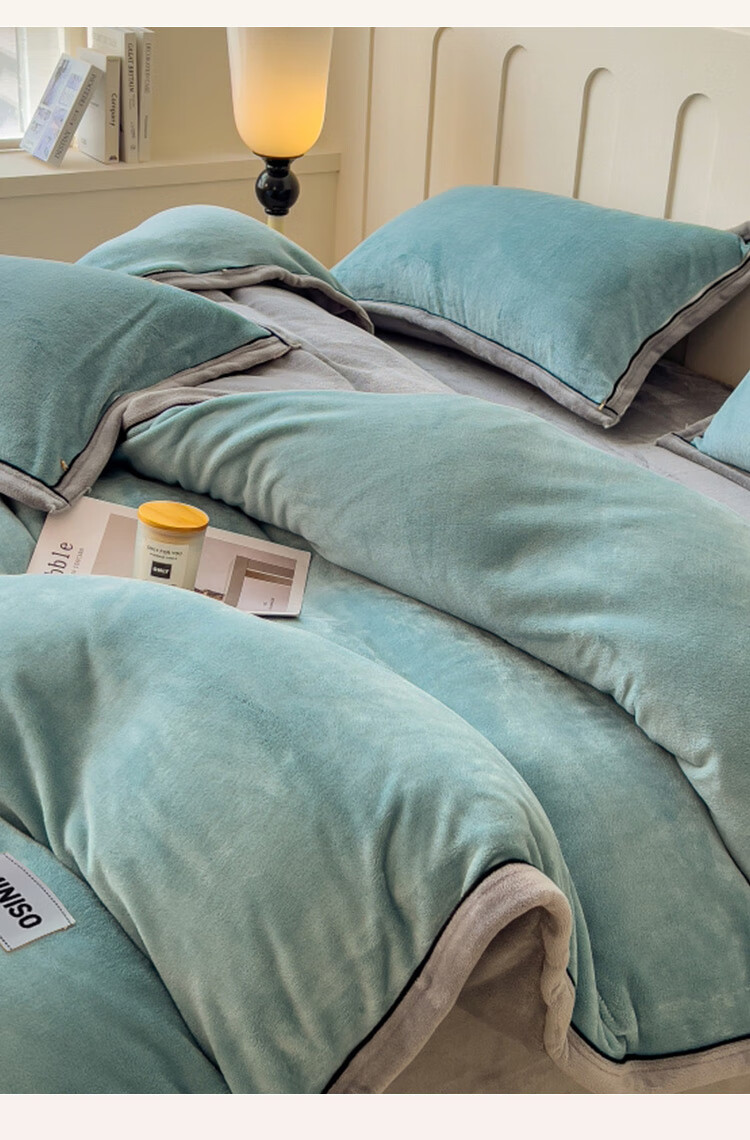 MINISO Milk Velvet Four-Piece Bedding Set Thickened Fleece Bed Sheet and Duvet Cover 200x230cm for 1.5/1.8m Bed 6