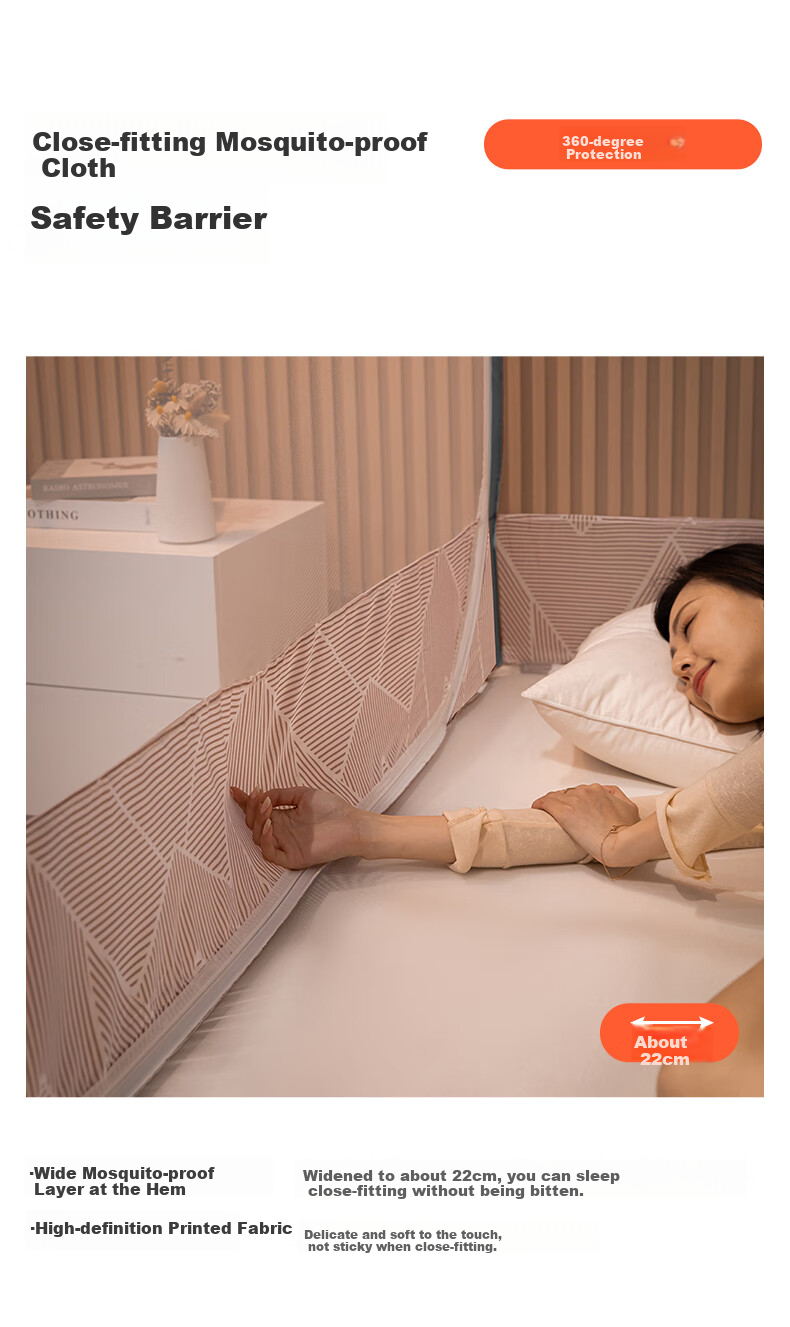 FUANNA Home Mosquito Net, Baby Fall Prevention Fence Mosquito Net with Three Doors, 1.5*2 Meter Bed, Coffee [Dense Mesh] 8