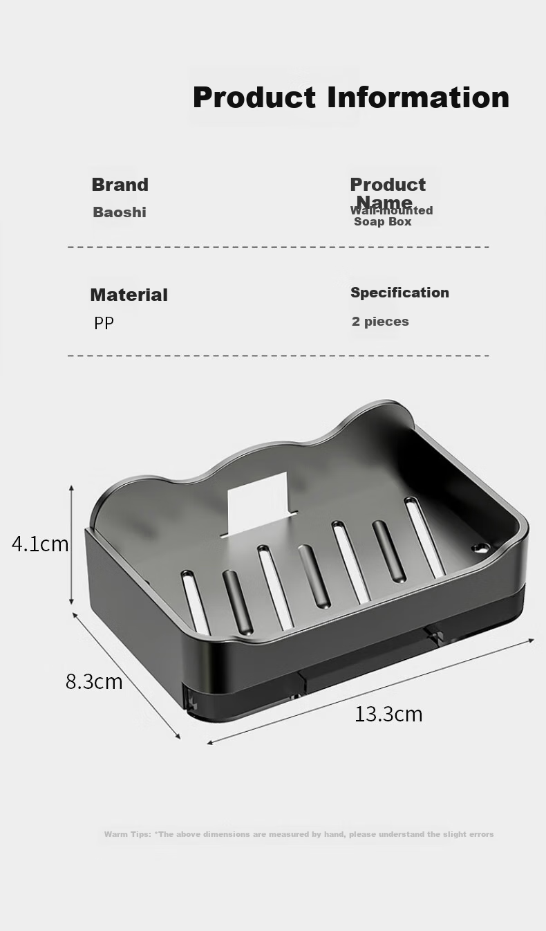 Baoshi Double-Layer Soap Dish, Wall-Mounted without Drilling, Draining PP Material, Detachable Non-Slip Storage Rack, Set of 2 11