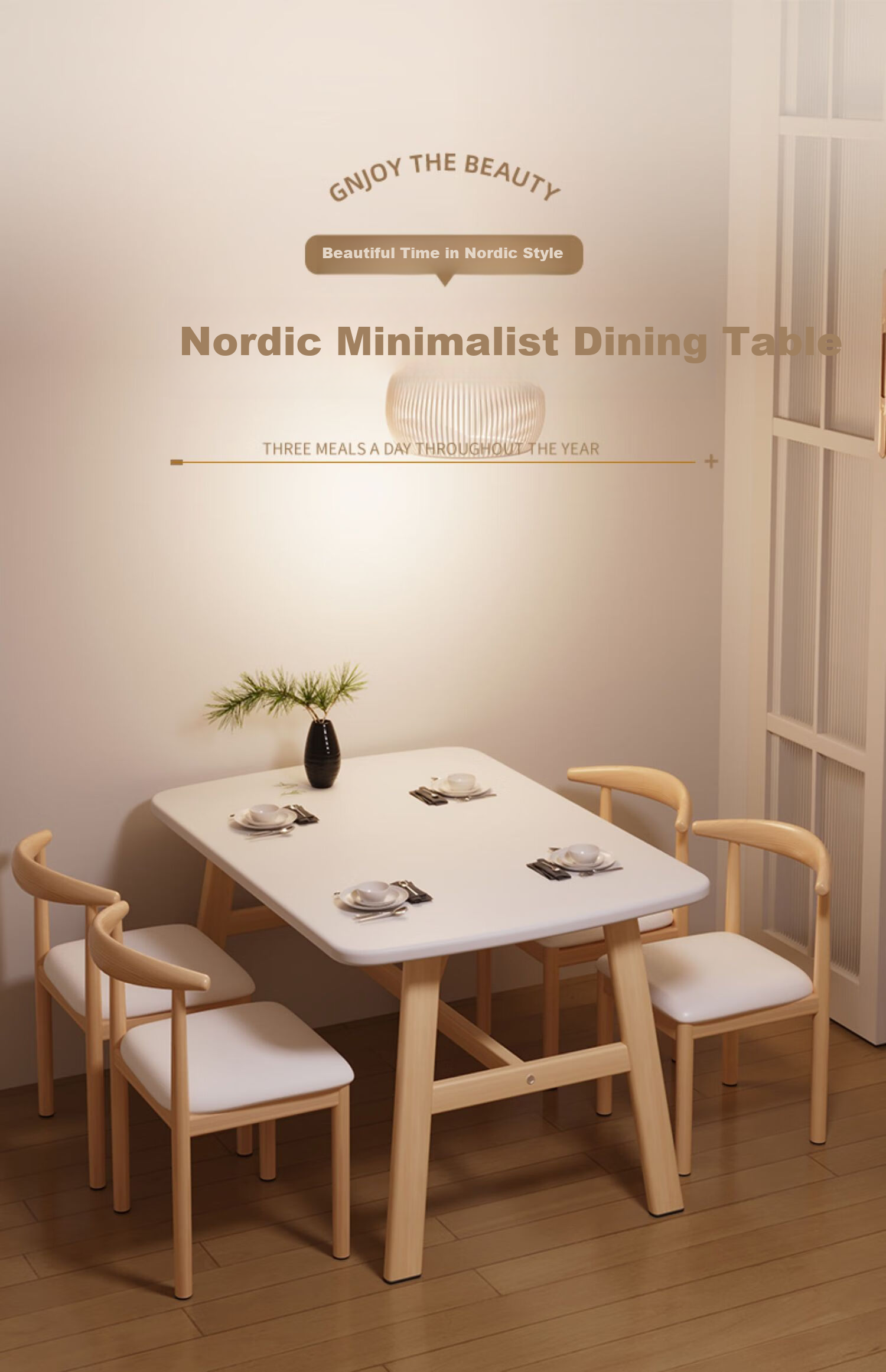 Qianxihuafu Dining Table, Light Luxury High-End Home Dining Table, Small Apartment Simple Table, Rental House Small Restaurant Table, Warm White Color, 100 1
