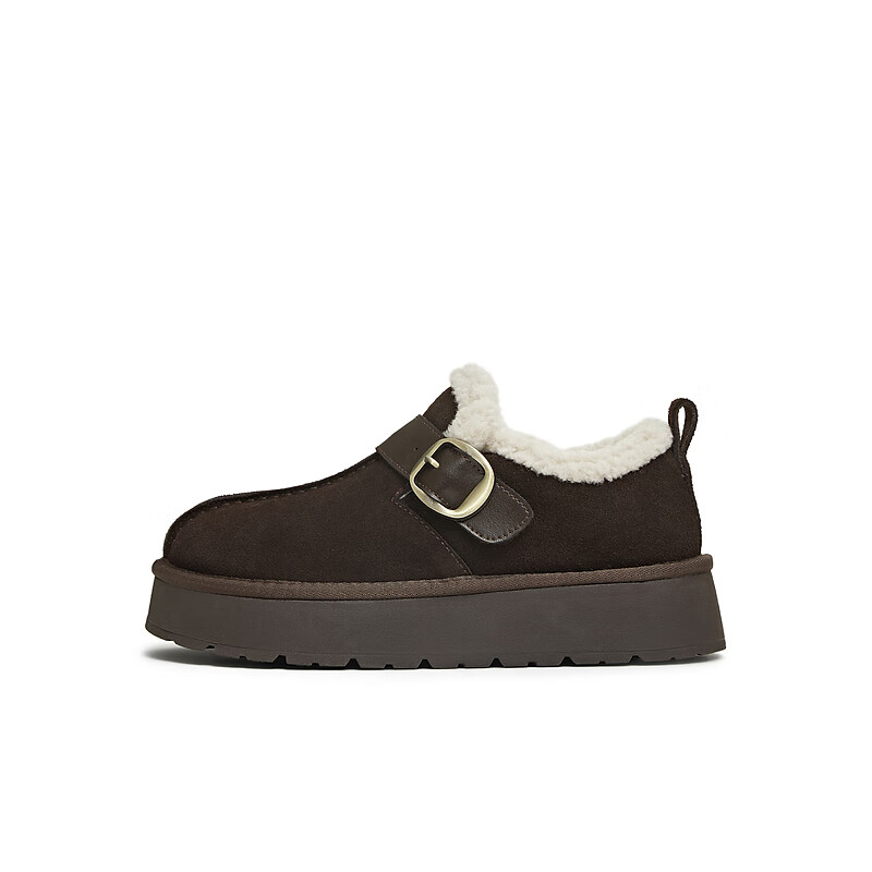 Tianmeiyi Birkenstock Plush Warm Round Toe Solid Color Women's Boots 2025 Winter New Coffee Color Size 38