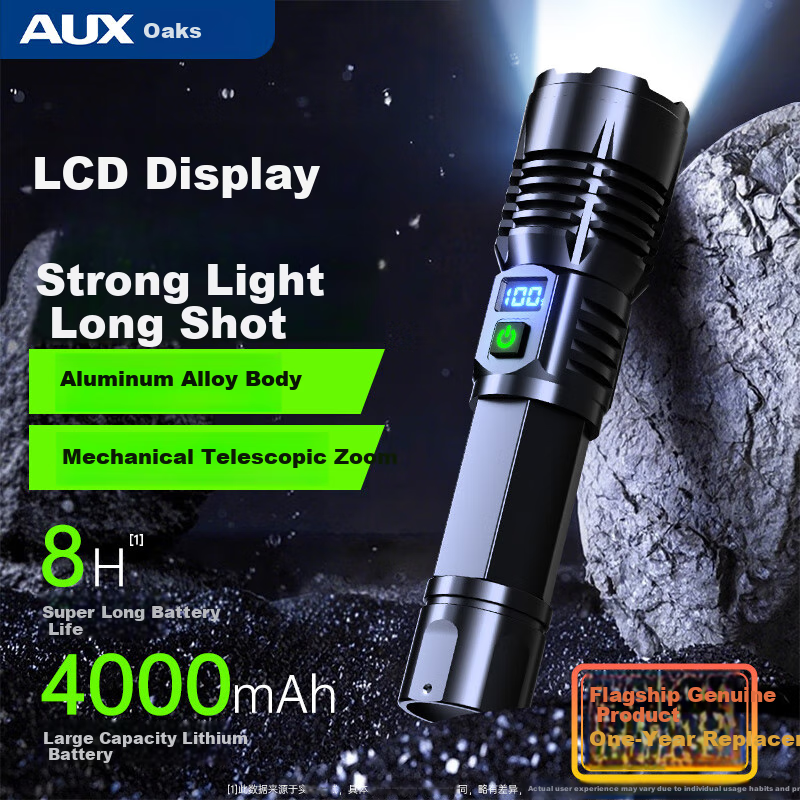 Aokesi Flashlight with High Brightness, Zoomable Range, Rechargeable Battery, Multi-Functional, Waterproof, Portable Illumination Lamp for Outdoor And Home Use