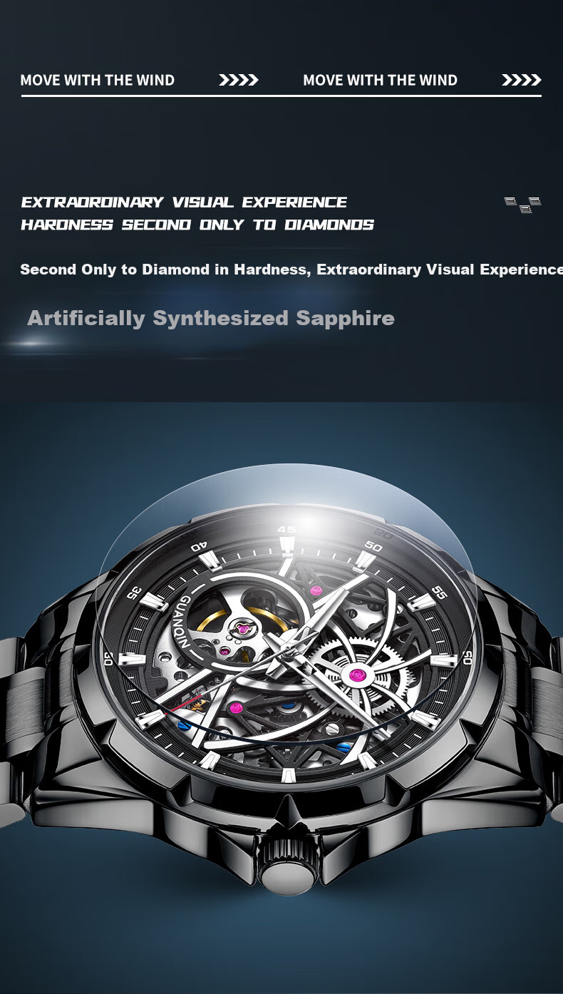 GUANQIN Men's Mechanical Watch, Swiss Certified Fully Automatic Skeleton Trendy Men's Watch, Fireworks Series Strong Luminous Famous Watch 8
