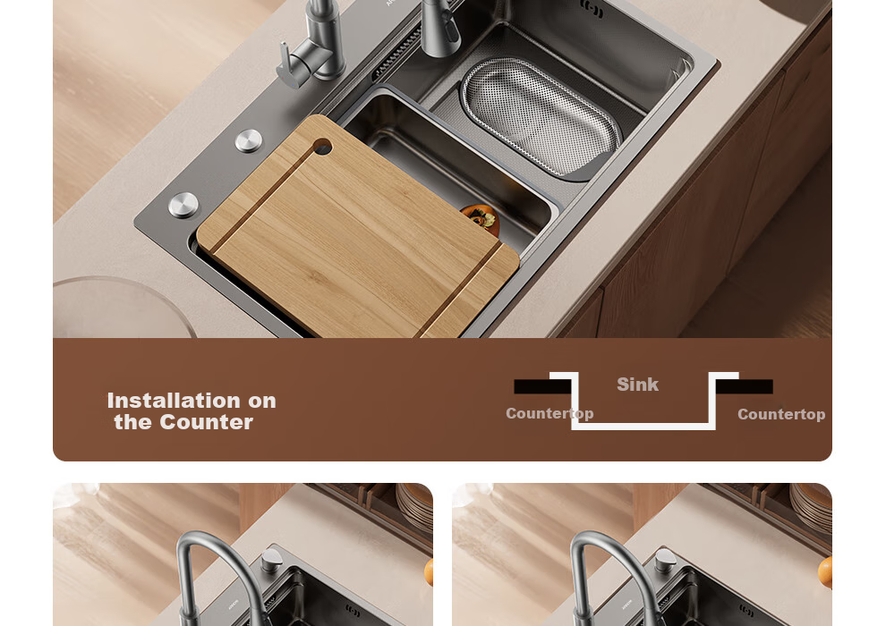 ARROW 3mm Thickened Waterfall Sink, Large Single Basin, Kitchen Vegetable Washing Sink, Dishwashing Sink [Renovation Subsidy 15%] 46