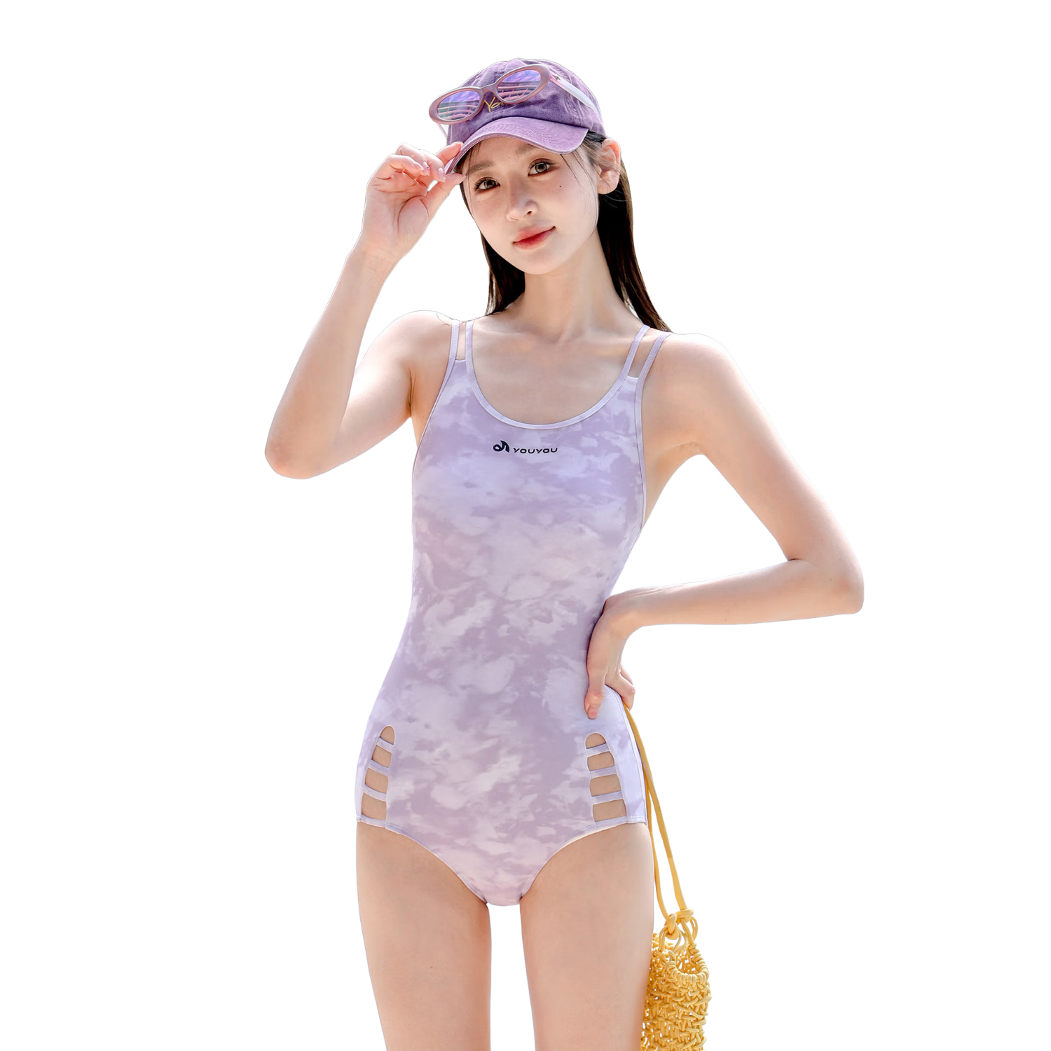 F.DYRAA Women's Competitive Swimsuit, Swimming Pool Swimwear, Training Hot Spring One-Piece Triangle Swimsuit Set, Three-Piece 15228, Light Purple, XL