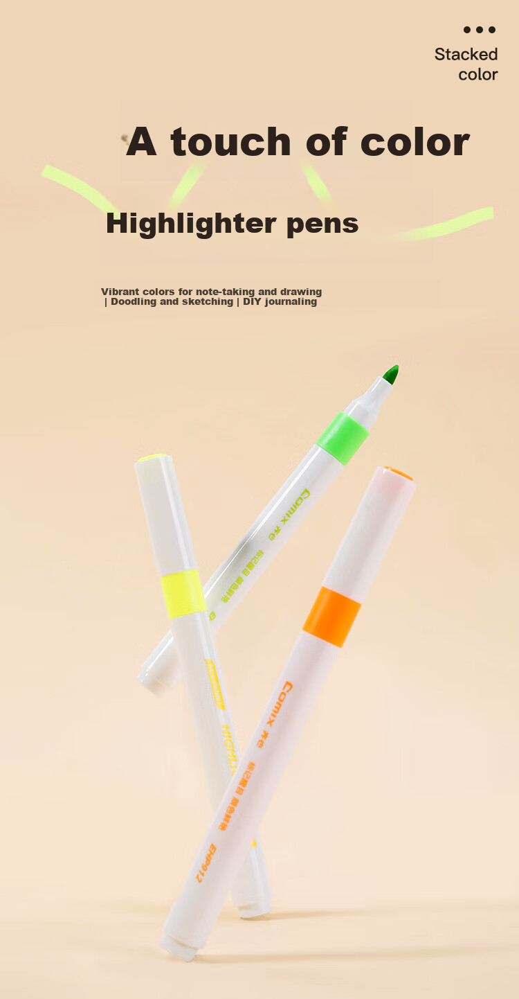 COMIX Colorful Highlighters, Small Pack, Student Stationery for Exams And Review, Marker Pens for Note-Taking And Drawing, 3 Pens/Box EHP912 1