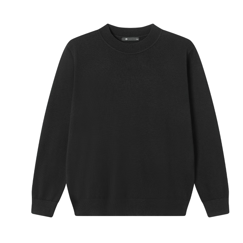 JD Jingzao Machine Washable Warm Men's Sweater Crew Neck Knit Soft Wool Black XL