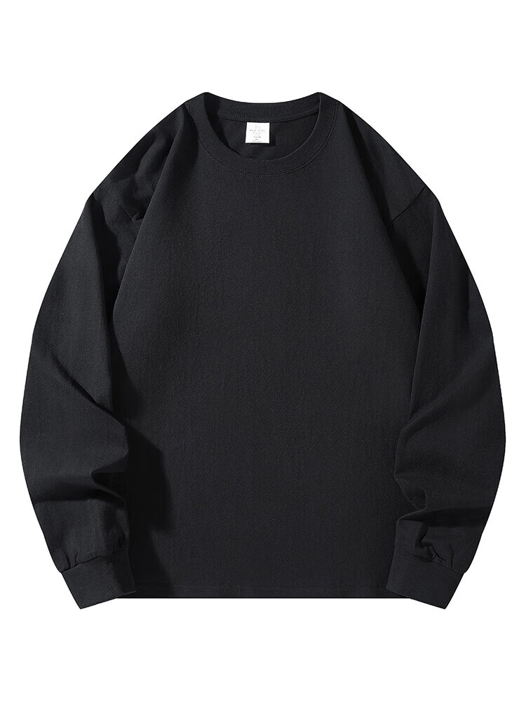 Dingfengbaoluo Pure Cotton American Style Trendy Sweatshirt Men's Autumn Winter Loose Casual Couple Long Sleeve Base Shirt XBY40 Black M 3