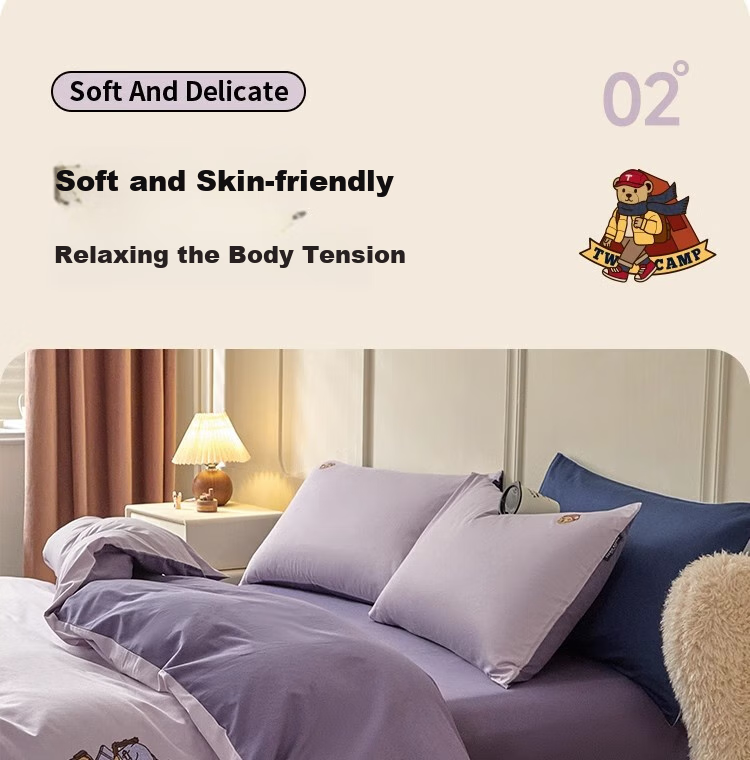 Teenie Weenie Class A Pure Cotton Three-Piece Set, All-Cotton Washed Cotton Single Bed Sheet, Duvet Cover, Bedding for Student Dormitory, 1.2m Bed, Gray Purple + Dark Purple 11