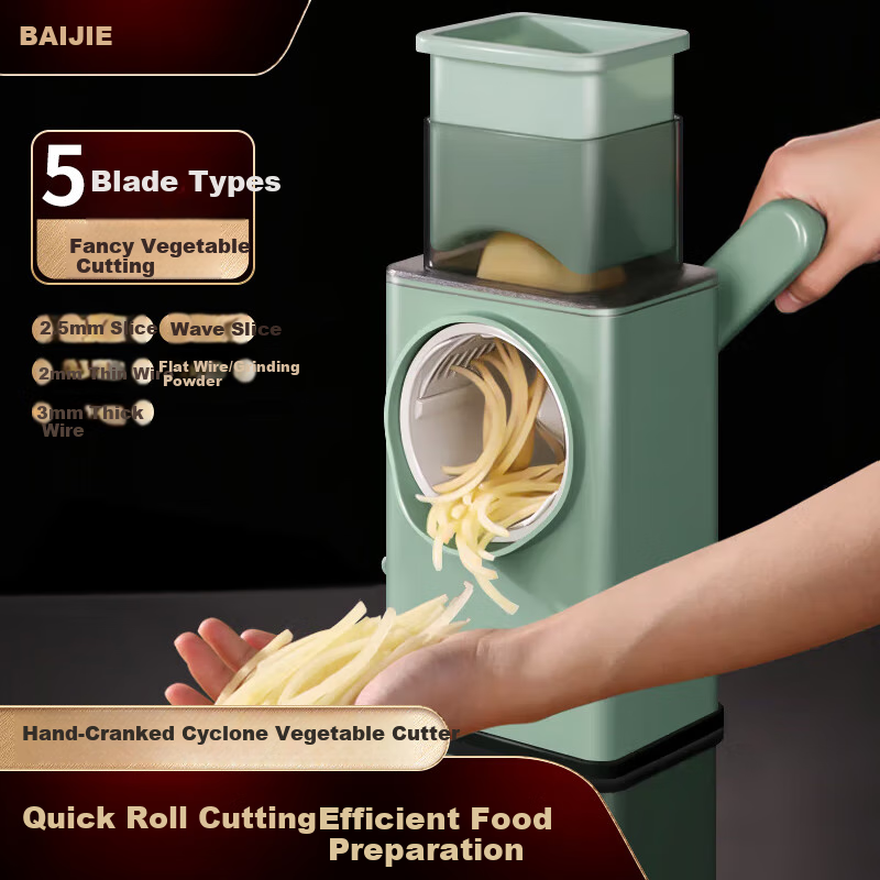 BJ Vegetable Slicer, Household Shredder, Kitchen Hand-Cranked Storm Roller Slicer, Potato Shredder, Grater, Five Blades