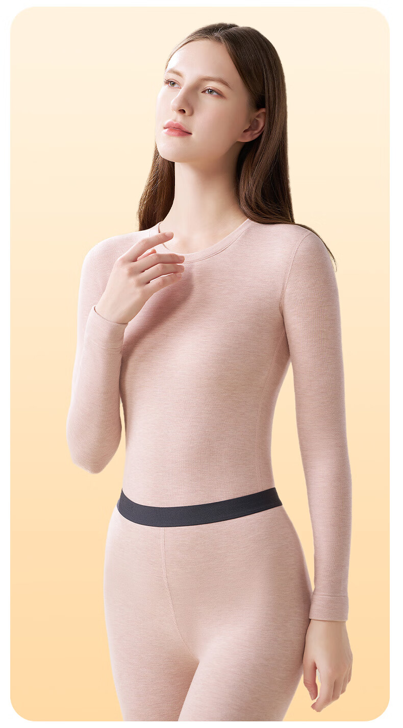 MiiOW Women's Cashmere Silk Thermal Underwear Set 2025 New Edition, Bordered Round Neck Top and Elastic Waist Thermal Pants 14