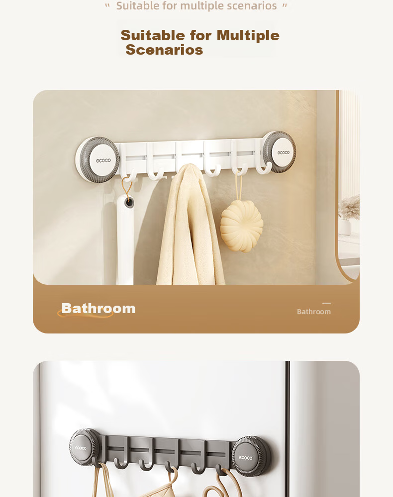 Ecoco Suction Cup Hooks No Drilling Required One Row Kitchen Hanging Rack for Utensils, Pots, Spatulas, And Spoons Storage Organizer E25080 White 24
