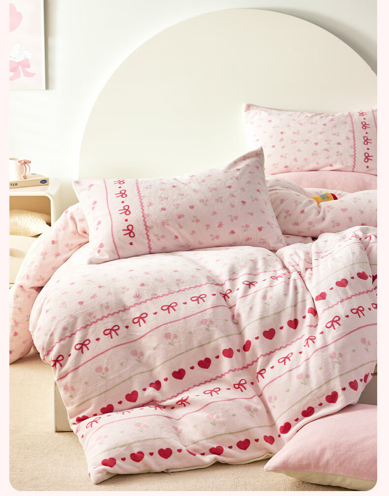 Dohia Home Textiles Milk Velvet Three-Piece Set Thickened Double-Sided Velvet Winter Anti-Static Single Bed Sheet and Duvet Cover 152*218cm 8