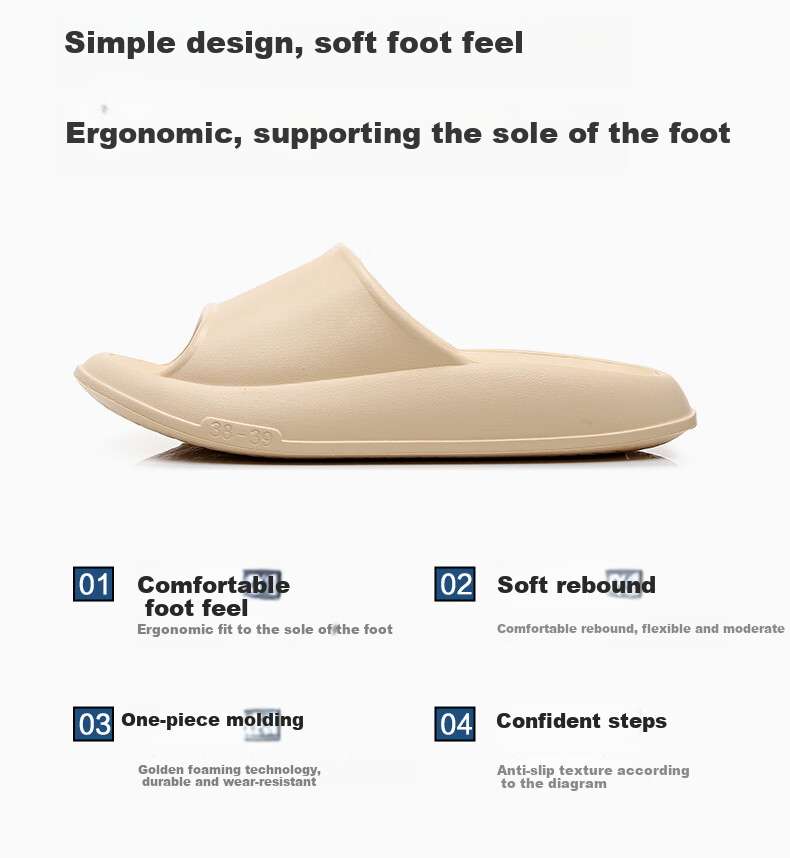 GUOLUOFEI Squishy Slippers for Men And Women, Summer Home Couple Bathroom Shower Outdoor Thick-Soled Sandals, White, Size 38-39 2