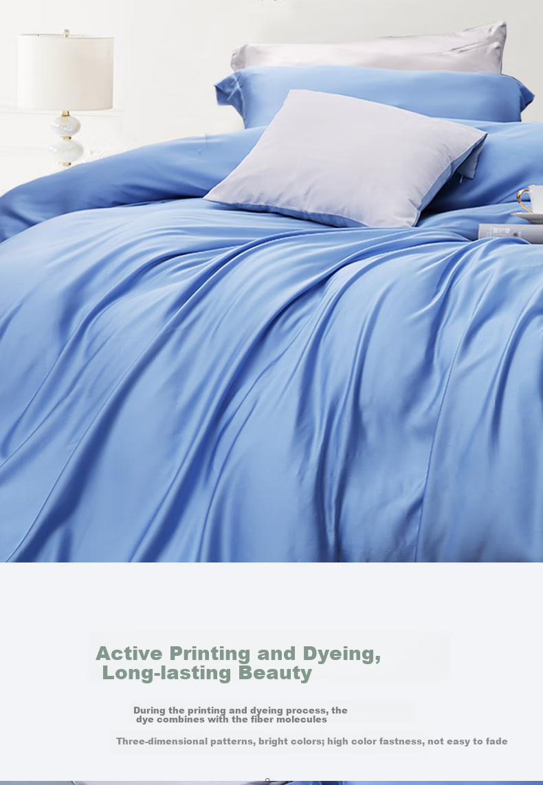FUANNA Bedding Set 4-Piece A-Class 60s Lyocell Tencel Summer Printed Sheet Quilt Cover Single/Double 203×229cm 8