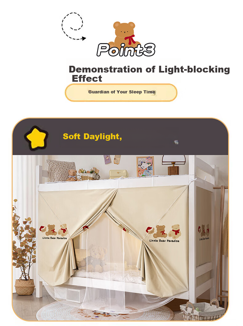 YANYANGTIAN Student Dormitory Thickened Strong Light-Blocking Integrated Bed Curtain Mosquito Net, for 0.9m Bed [Specially Designed for Lower Bunk Beds] 12