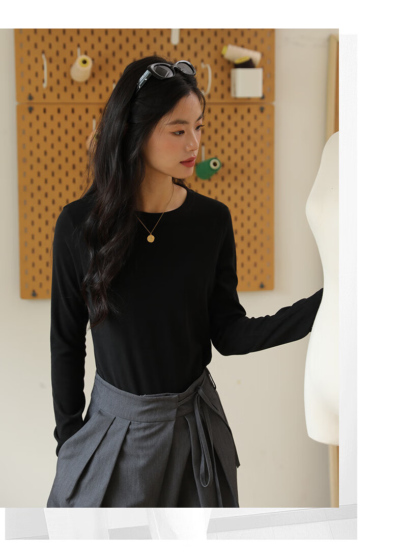 LangSha Women's Autumn Slim Fit Base Layer Long Sleeve T-Shirt 2025 New Round Neck Casual Top 23