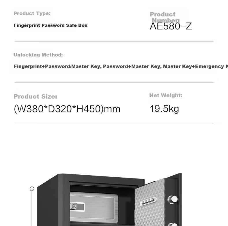 Deli Safe Deposit Box, Home And Office Fingerprint Password Security Box, Small Confidential Box, Can Be Built into Wall Or Cabinet, Storage Box, Double Lock Opening, 45cm Zhenshanhu Series Black 14