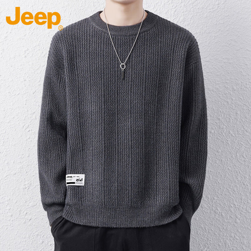 JEEP Men's Winter Crew Neck Loose Fit Knit Sweater Gray 3XL