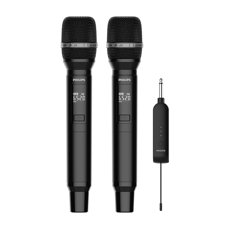 Philips Portable Wireless Microphone Handheld Outdoor Speaker Karaoke Sound Card Live Streaming Home Singing Universal KTV Conference Speaker Rechargeable UHF Microphone