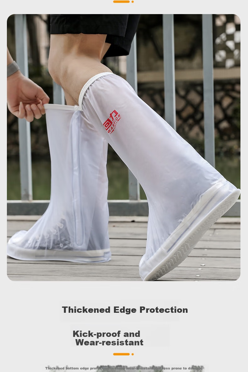Huili Rain Boots for Men, Women And Children, Thick Waterproof Wear-Resistant Non-Slip Shoe Covers HL209 White/blue L Size 5