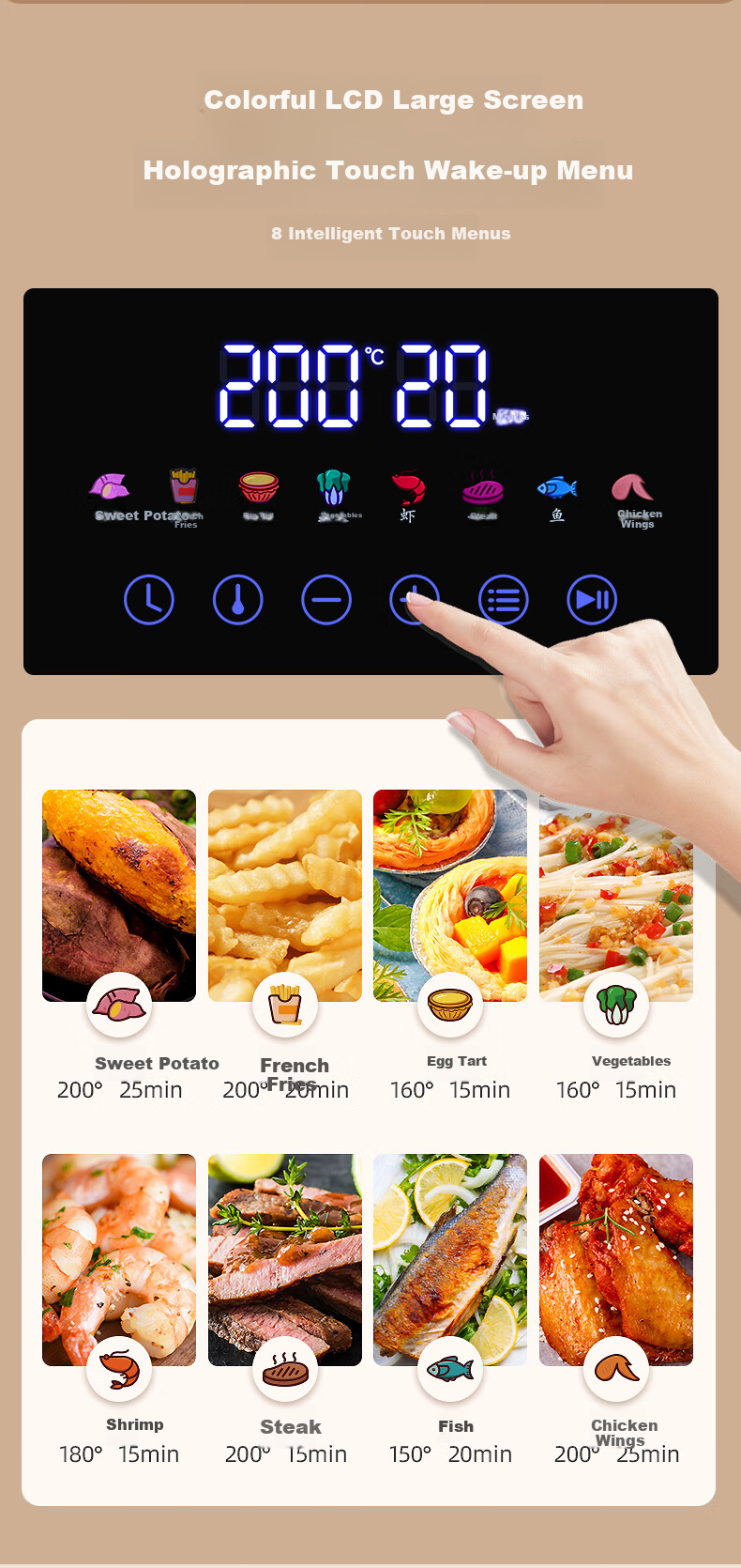 SHANBEN Air Fryer, 5L Capacity, Fully Automatic, Large Capacity, Visible Metal Inner Chamber, Steam Tender Frying And Baking All-In Machine, Quiet Operation, Oil-Free Cooking, S-AK8045VS 12