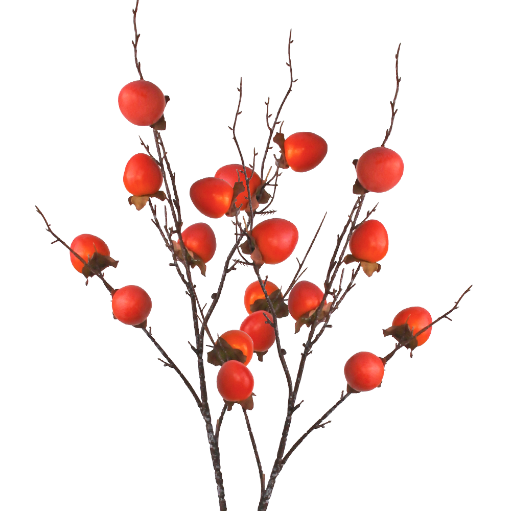 Qiju Yaji Persimmon Artificial Fruit Branches Chinese Festive Decoration Pointed Red 2 Stems 18 Fruits 20391