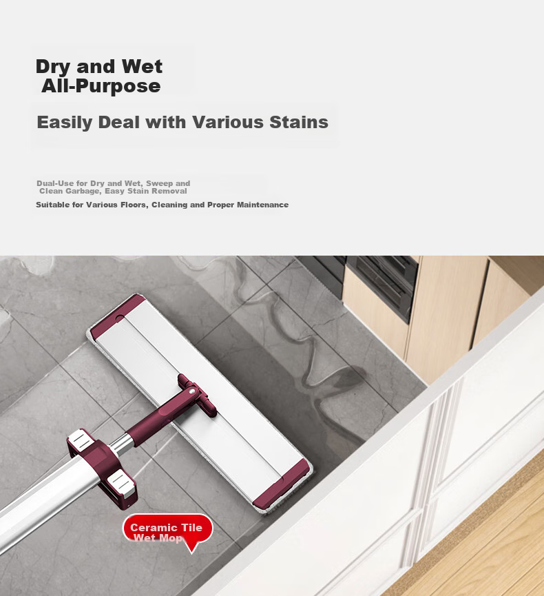 Okaywife Flat Mop 40CM, 4 Pieces of Fabric, Aluminum Alloy Frame, No Hand Washing Required, Lazy Person's Floor Cleaning Tool, Household All-In Mop 7