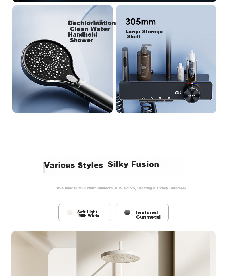 SSWW Bathroom Shower Head, Piano Shower Head Complete Set, Integrated Shower System, Fine Copper Bathroom Shower Sprayer TS9 2